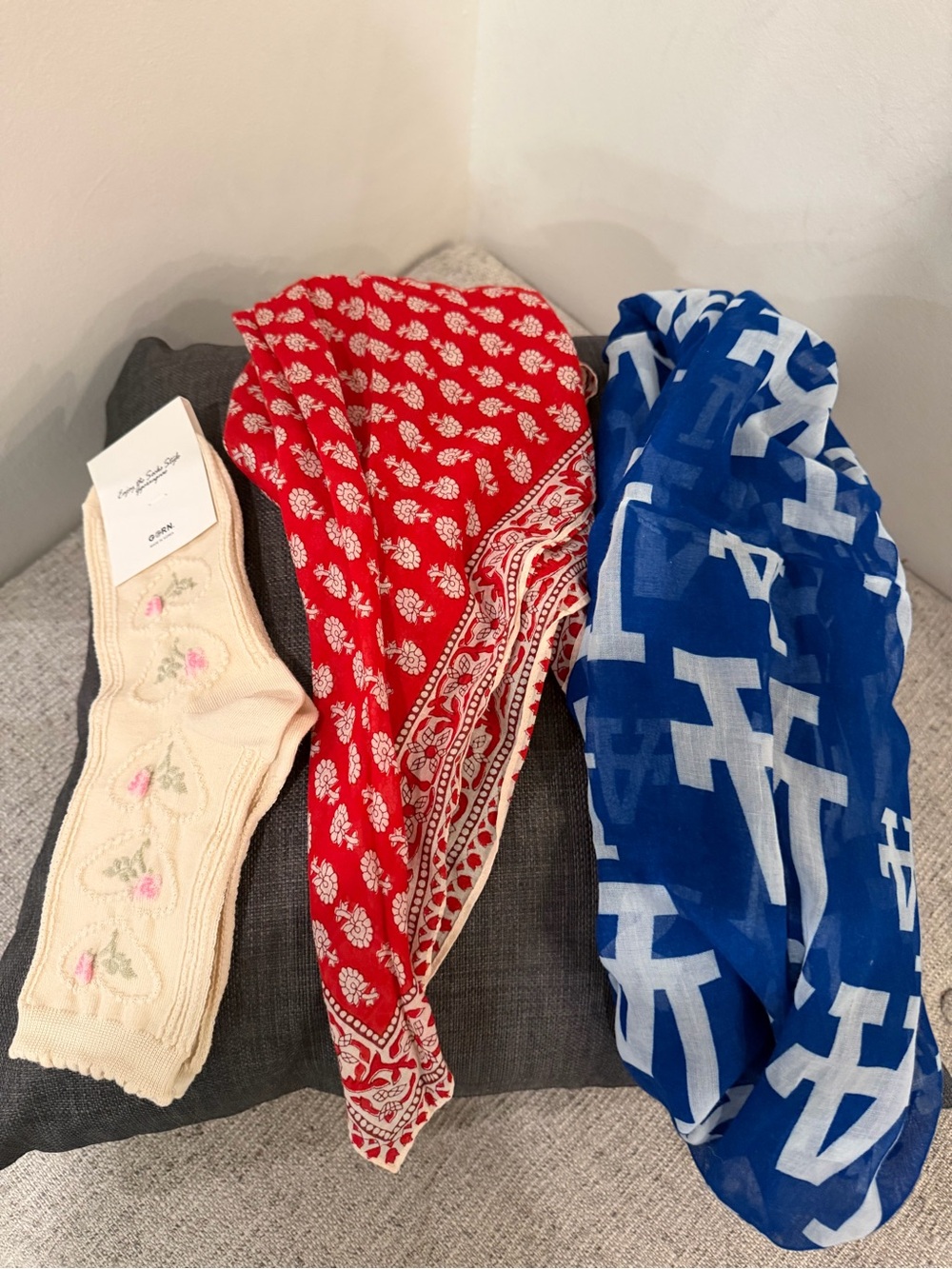 Mixed Scarf Bundle - Red Bandana Print & Blue Graphic Scarf